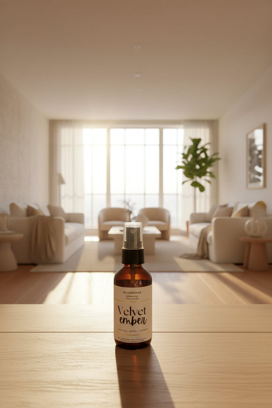 Bottle of Richaroma Velvet Ember on a wooden surface