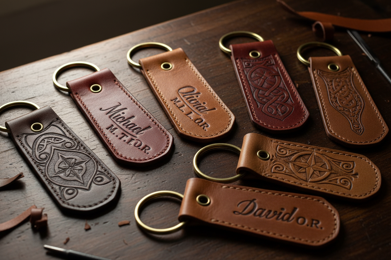 Engraved leather keychains
