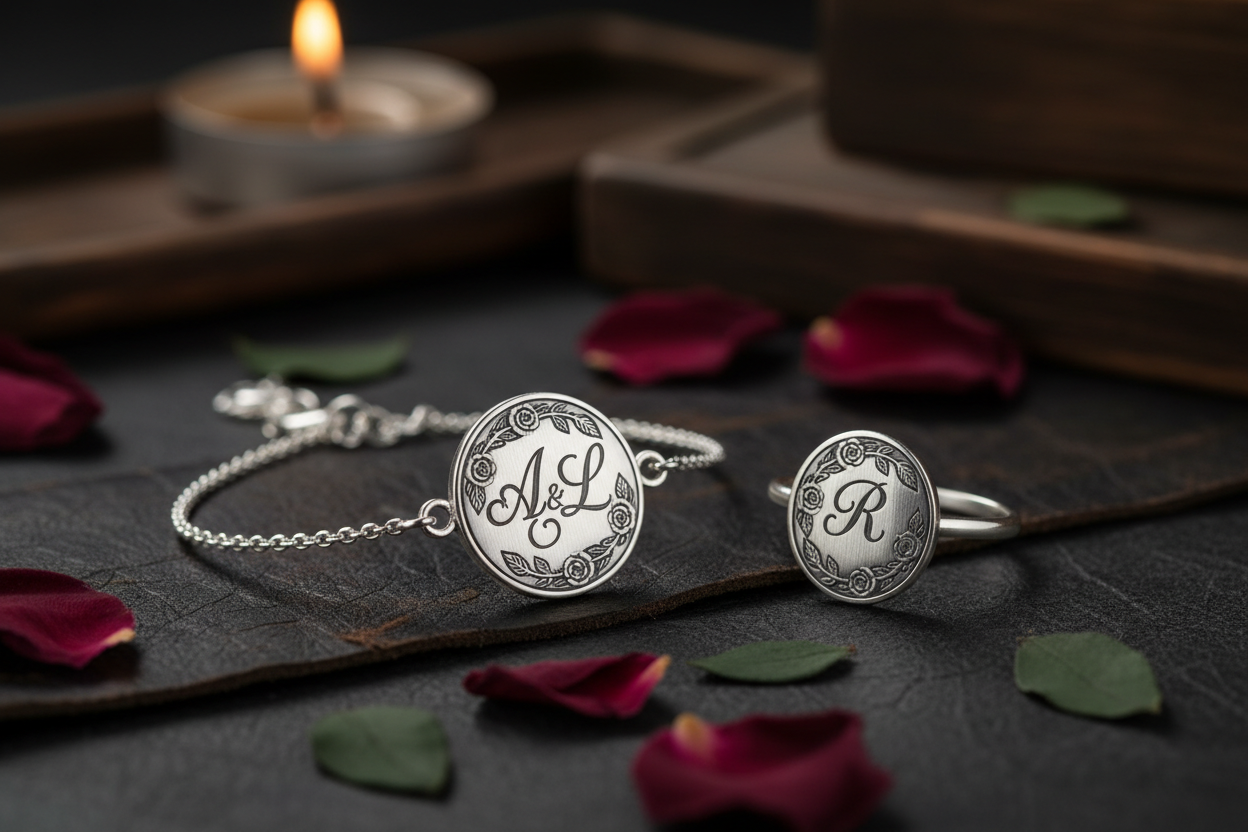 Engraved silver jewelry