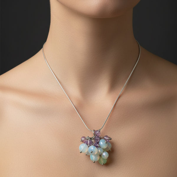 necklace - Handcrafted cluster of luminous purple and opalescent glass beads