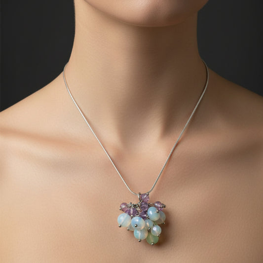 necklace - Handcrafted cluster of luminous purple and opalescent glass beads