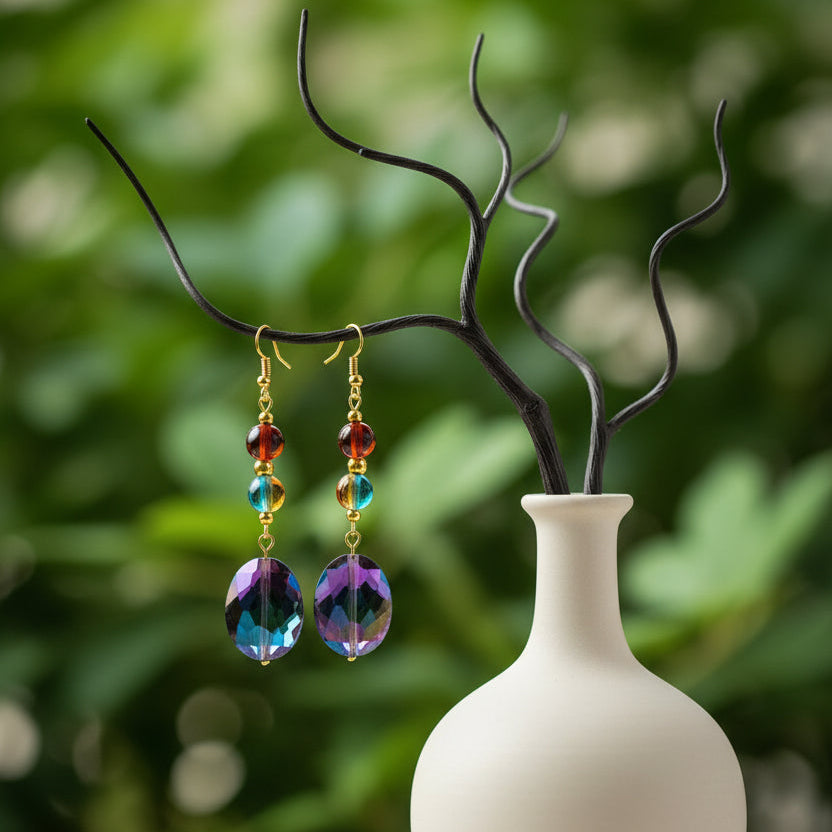 Pair of drop earrings with multicolored beads